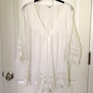 100% Cotton Lace Trimmed Woman's Top, From CAbi, Size Large